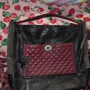 Coach Black and Burgundy Leather Shoulder Bag